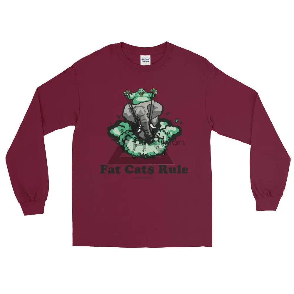 Fat Cats Rule Long Sleeve T-Shirt Maroon / S